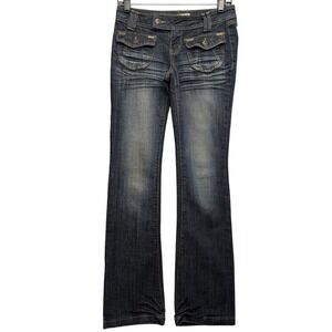 Mudd Bootcut Jeans Womens Size 3 Dark Wash Y2K Low Rise Flap Pocket Denim